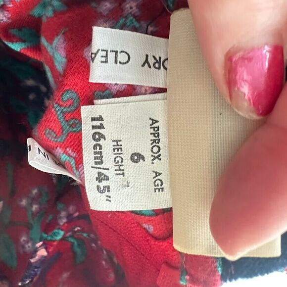 Vintage Jenny Mcdowell Girls Floral Dress Red Blue Velvet Button England Size 6 - Picture 10 of 11